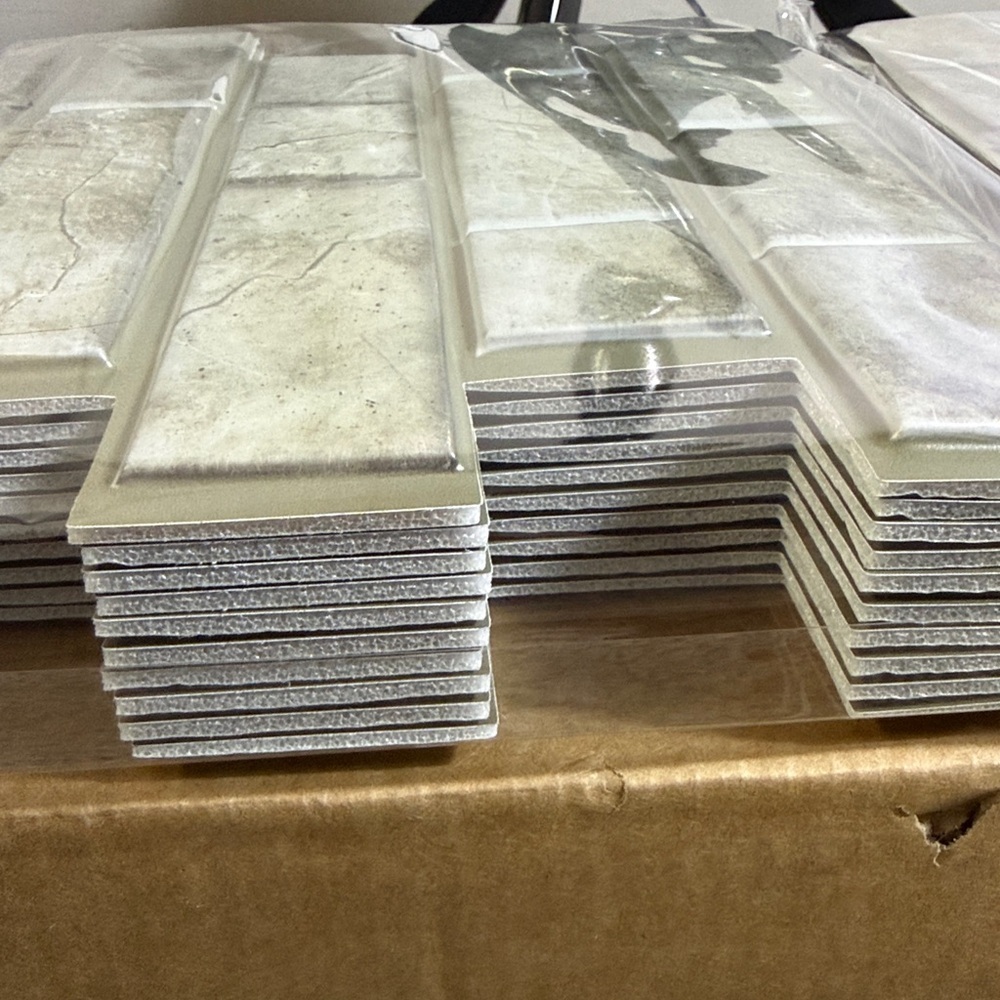 Peel and Stick Subway Tile Backsplash Dark Sage Stone Look NEW 20 Pieces 12”x12” - Picture 3 of 7